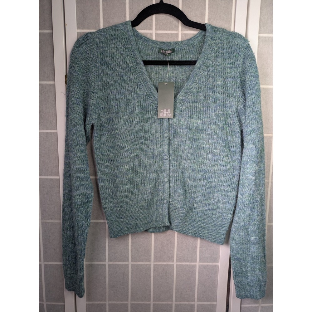 Wild Fable Womens Sweater Medium NWT $30 Marled Green Blue Button Front Cardigan